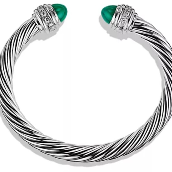 David Yurman Cable Classics 7mm Bracelet w/ Green Onyx & Diamonds. NWT + Bag/Box - Picture 7 of 12